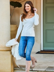Sosandar White Knitted Corset Detail Top With Hardware - Image 4 of 5