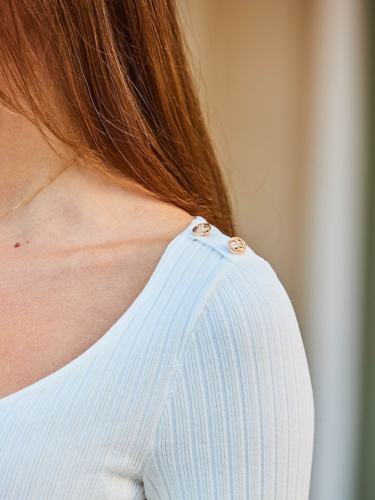 Sosandar White Knitted Corset Detail Top With Hardware - Image 5 of 5