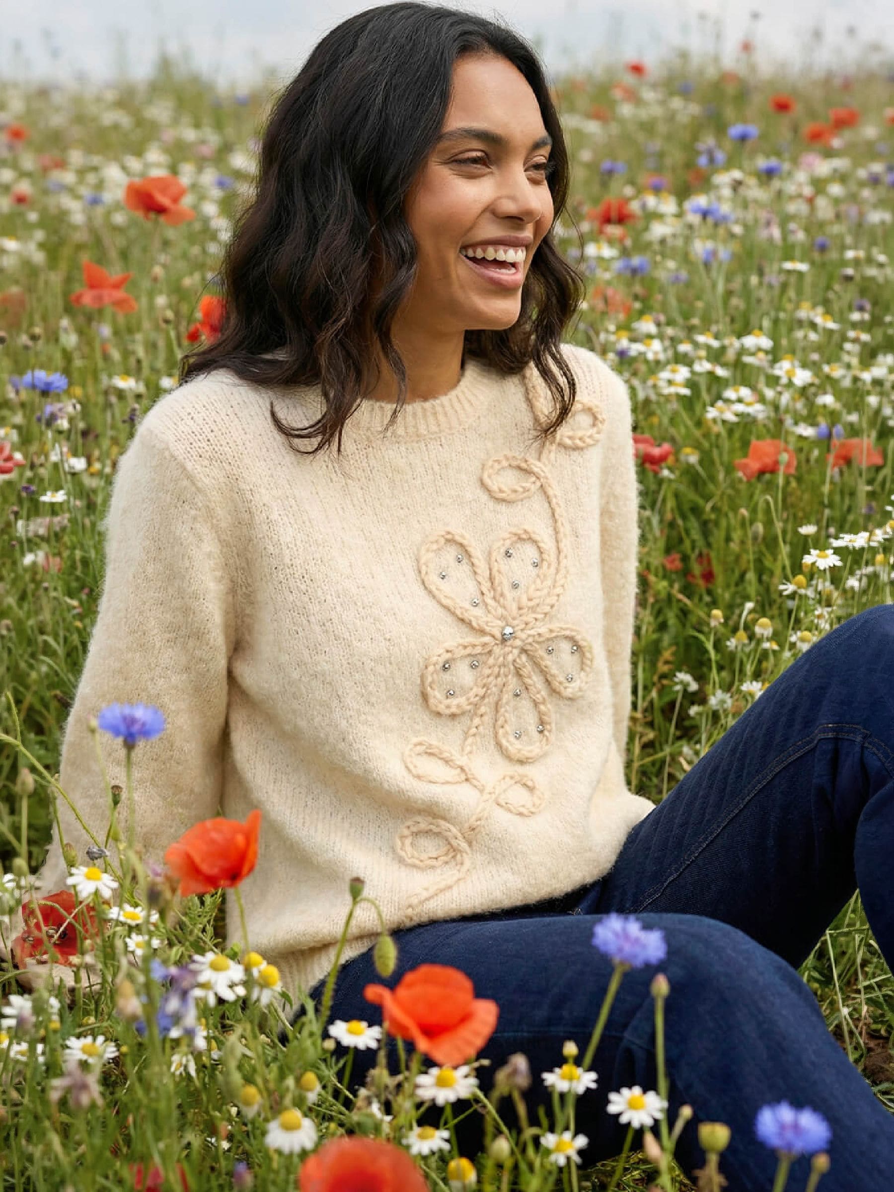 Roman Cornelli Floral Knit Jumper, White, Women - Image 3