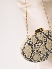 Neutral Snake Print Boxy Oval Snap Clutch Bag - Image 2 of 8