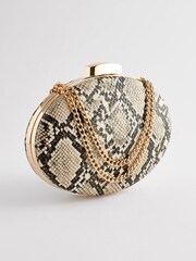 Neutral Snake Print Boxy Oval Snap Clutch Bag - Image 4 of 8
