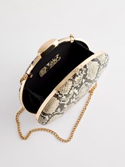 Neutral Snake Print Boxy Oval Snap Clutch Bag - Image 6 of 8