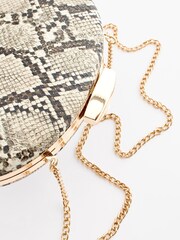 Neutral Snake Print Boxy Oval Snap Clutch Bag - Image 7 of 8
