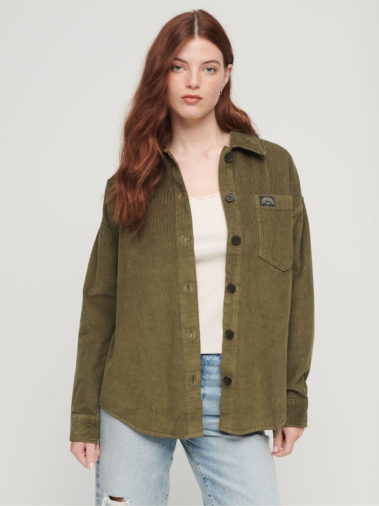 Superdry Green Chunky Cord Overshirt Jacket - Image 1 of 6 Superdry Green Chunky Cord Overshirt Jacket - Image 1 of 6