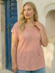 Roman Pink Curve Textured V-Neck Tunic Top - Image 4 of 4