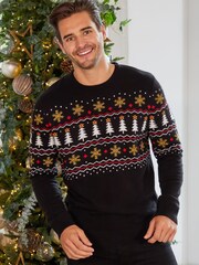 Threadbare Black Crew Neck Christmas Jumper - Image 1 of 6