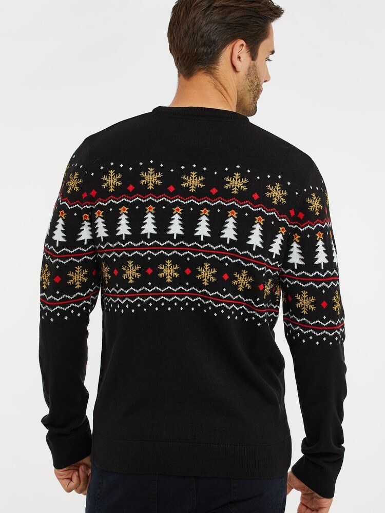 Threadbare Black Crew Neck Christmas Jumper - Image 2 of 6