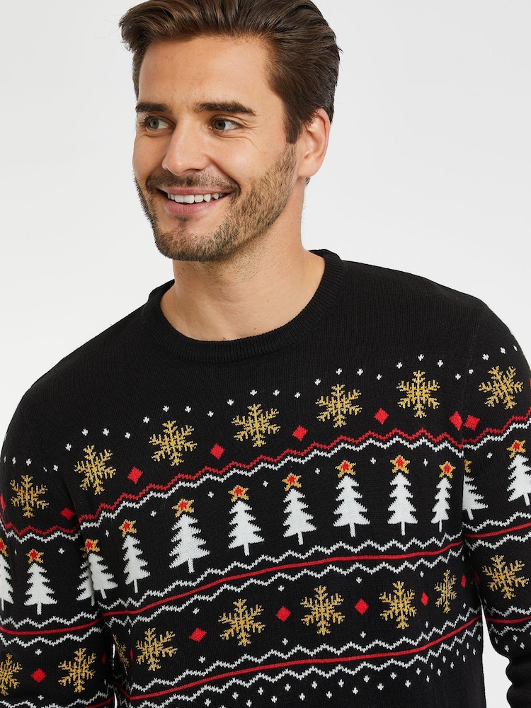 Threadbare Black Crew Neck Christmas Jumper - Image 6 of 6