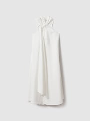 Reiss White Cosette Linen Blend Drape Midi Dress - Image 2 of 5
