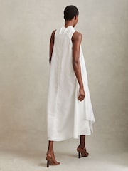 Reiss White Cosette Linen Blend Drape Midi Dress - Image 4 of 5