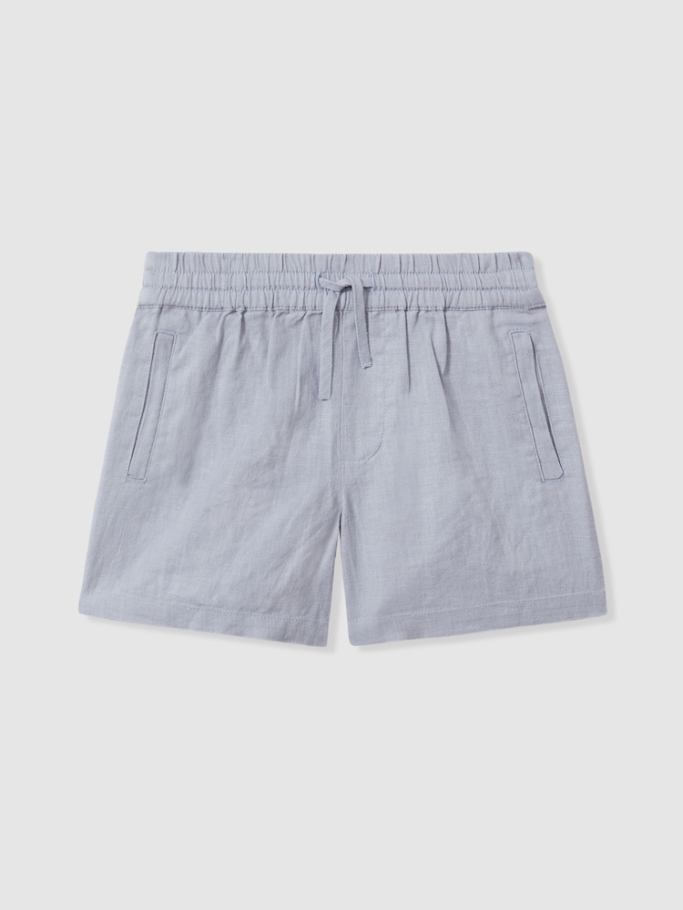 Reiss Soft Blue Acen Senior Linen Drawstring Shorts - Image 1 of 3