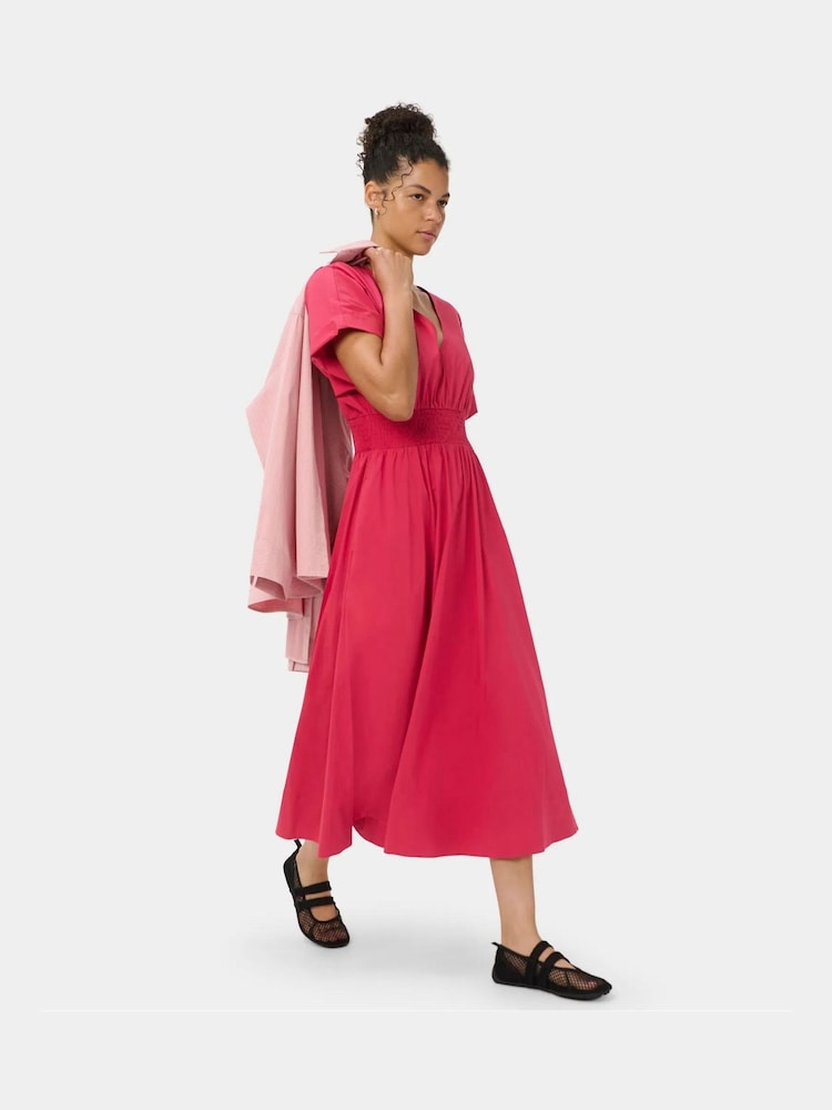 Sweaty Betty Red Cotton Poplin V-Neck Short Sleeve Midi Dress - Image 1 of 6 Sweaty Betty Red Cotton Poplin V-Neck Short Sleeve Midi Dress - Image 1 of 6