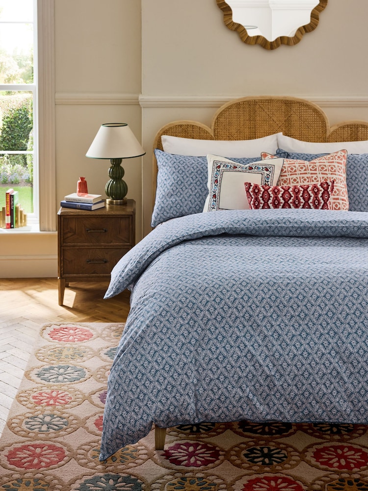 Nina Campbell Blue Kyoto 180 Thread Count Duvet Cover and Pillowcase Set - Image 1 of 4