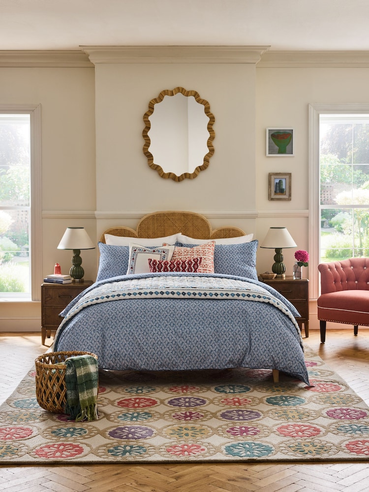 Nina Campbell Blue Kyoto 180 Thread Count Duvet Cover and Pillowcase Set - Image 2 of 4