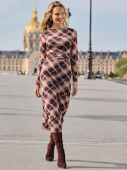 Sosandar Brown Check Print Mesh Midaxi Skirt - Image 5 of 5