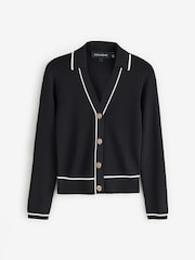 Sosandar Black Contrast Trim Knitted Top With Gold Buttons - Image 6 of 6