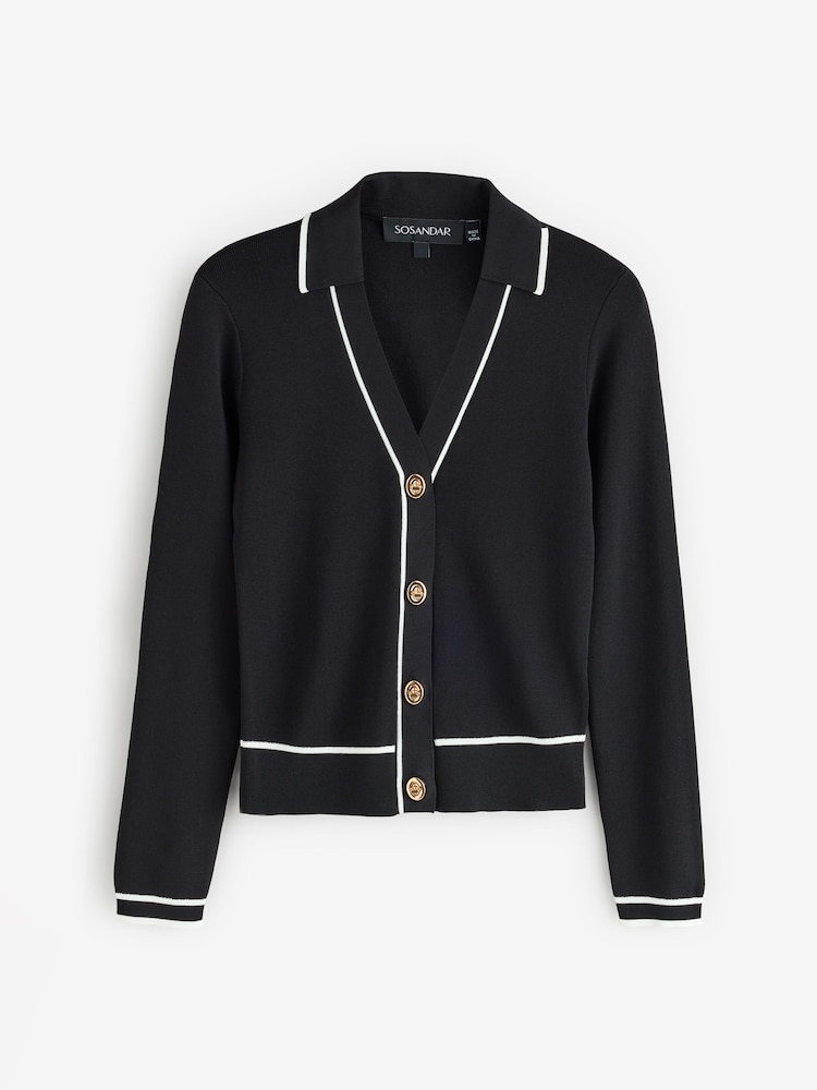 Sosandar Black Contrast Trim Knitted Top With Gold Buttons - Image 6 of 6 Sosandar Black Contrast Trim Knitted Top With Gold Buttons - Image 6 of 6