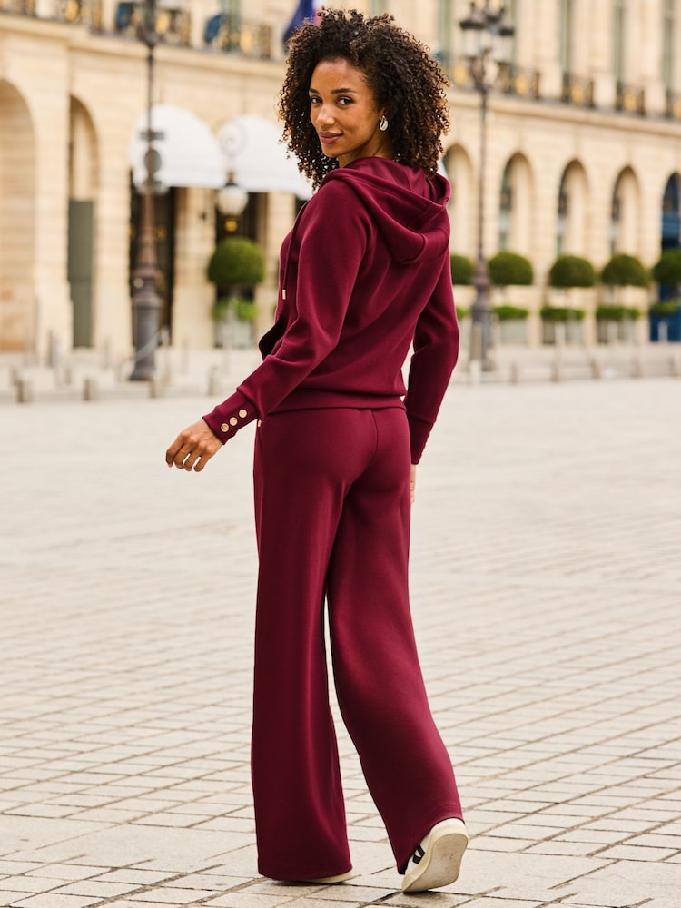Sosandar Red Wide Leg Trousers With Gold Detail - Image 2 of 4 Sosandar Red Wide Leg Trousers With Gold Detail - Image 2 of 4