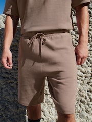 Brown Textured Zip Pocket Jersey Shorts - Image 1 of 4