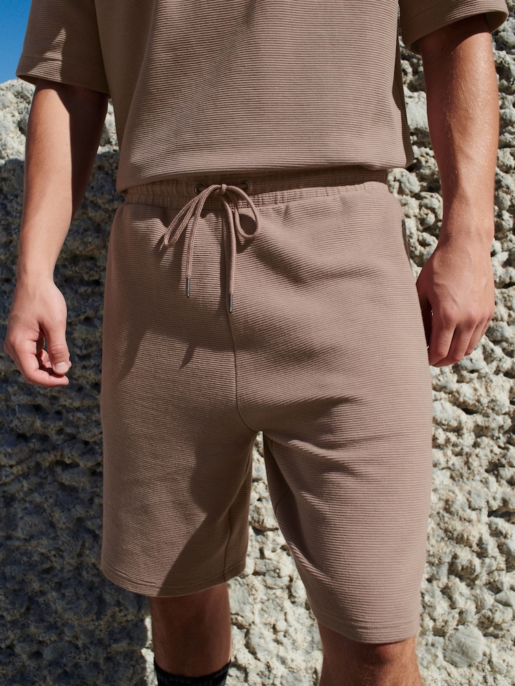 Brown Textured Zip Pocket Jersey Shorts - Image 1 of 4