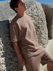 Brown Textured Zip Pocket Jersey Shorts - Image 2 of 4