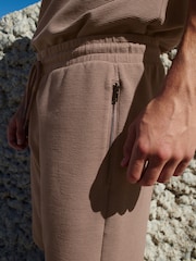 Brown Textured Zip Pocket Jersey Shorts - Image 4 of 4