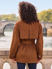 Sosandar Brown Faux Suede Mid Length Trench Coat - Image 2 of 5