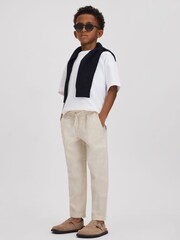 Reiss Stone Wilfred Junior Linen Drawstring Tapered Trousers - Image 1 of 4