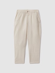Reiss Stone Wilfred Junior Linen Drawstring Tapered Trousers - Image 2 of 4
