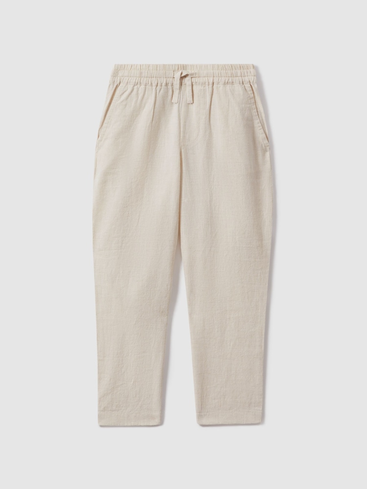 Reiss Stone Wilfred Junior Linen Drawstring Tapered Trousers - Image 2 of 4