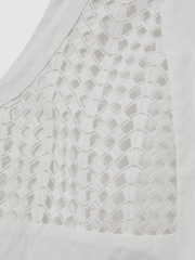 Reiss White Eden Broderie Halter Neck Mini Dress With Linen - Image 5 of 5