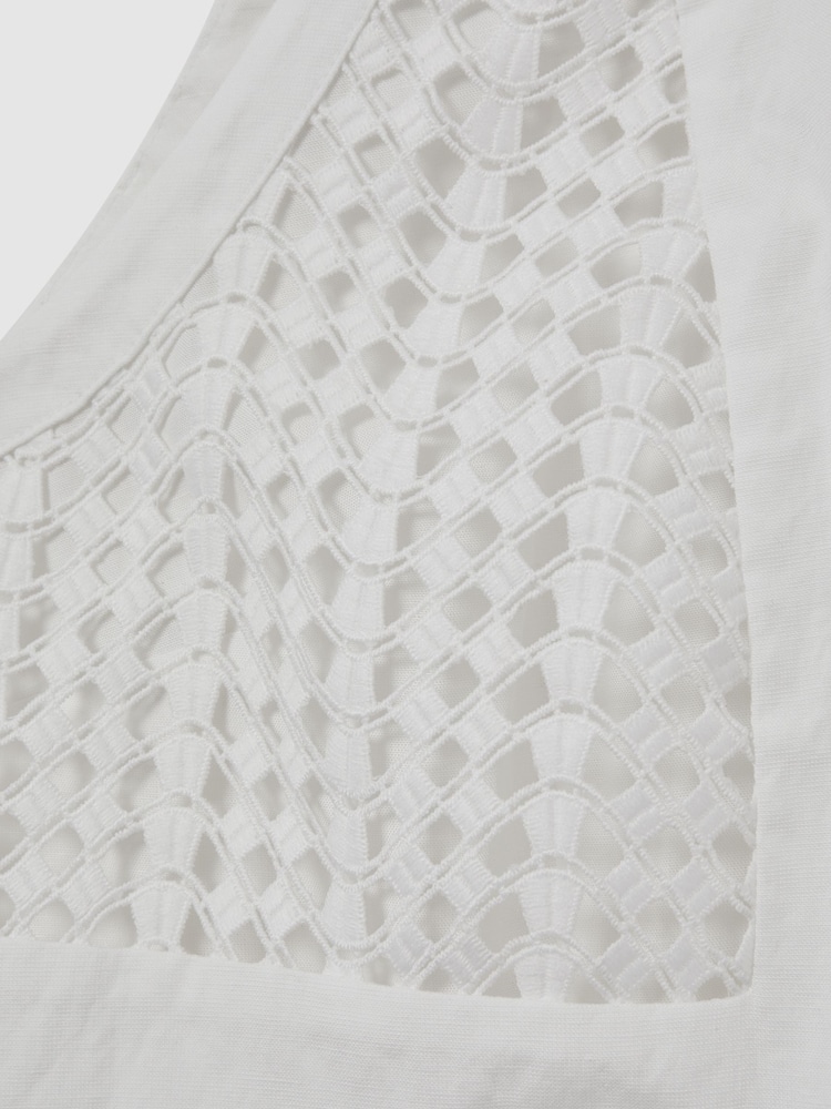 Reiss White Eden Broderie Halter Neck Mini Dress With Linen - Image 5 of 5