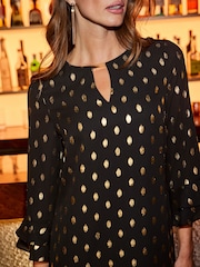 Sosandar Black Fleck Print Keyhole Detail Shift Dress - Image 4 of 5