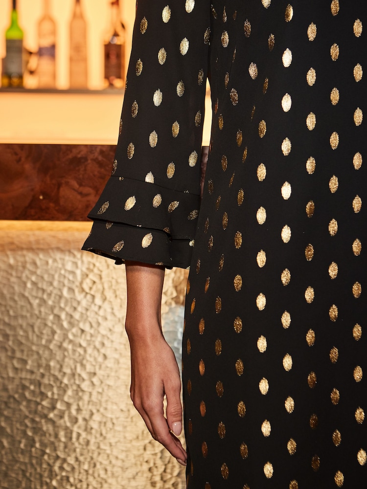 Sosandar Black Fleck Print Keyhole Detail Shift Dress - Image 5 of 5 Sosandar Black Fleck Print Keyhole Detail Shift Dress - Image 5 of 5