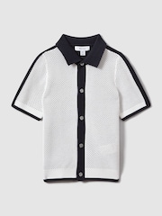 Reiss Navy/Optic White Misto 13-14 yrs Cotton Blend Open Stitch Shirt - Image 1 of 4