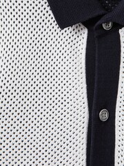 Reiss Navy/Optic White Misto 13-14 yrs Cotton Blend Open Stitch Shirt - Image 4 of 4