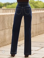 Sosandar Blue Contour Waist Wide Leg Jeans - Image 2 of 9
