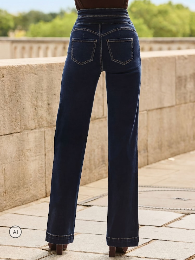 Sosandar Blue Contour Waist Wide Leg Jeans - Image 2 of 9 Sosandar Blue Contour Waist Wide Leg Jeans - Image 2 of 9