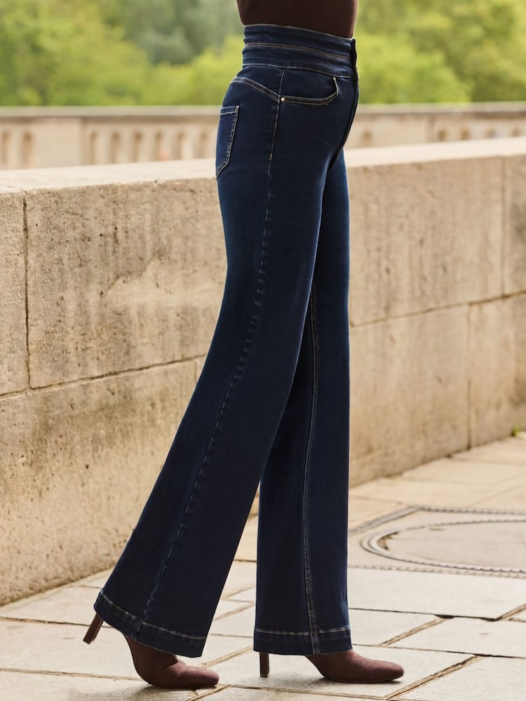 Sosandar Blue Contour Waist Wide Leg Jeans - Image 5 of 5