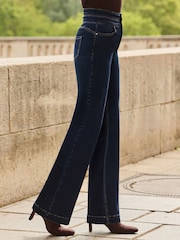 Sosandar Blue Contour Waist Wide Leg Jeans - Image 6 of 9