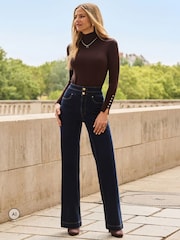 Sosandar Blue Contour Waist Wide Leg Jeans - Image 7 of 9
