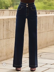 Sosandar Blue Contour Waist Wide Leg Jeans - Image 8 of 9