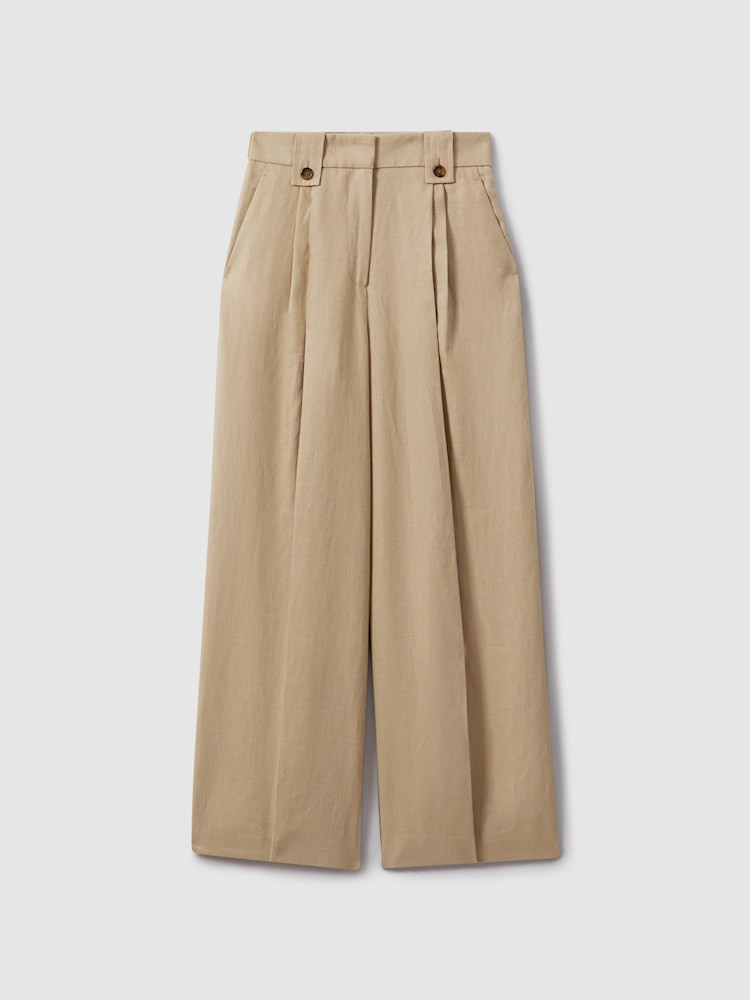 Reiss Light Khaki Leila Petite Linen Front Pleat Trousers - Image 2 of 7