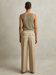 Reiss Light Khaki Leila Petite Linen Front Pleat Trousers - Image 5 of 7