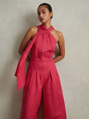 Reiss Coral Selena Linen Blend Drape Jumpsuit - Image 1 of 5