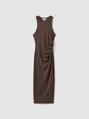 Reiss Mocha Lola Ruched Jersey Bodycon Midi Dress - Image 2 of 7