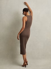 Reiss Mocha Lola Ruched Jersey Bodycon Midi Dress - Image 3 of 7