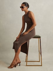 Reiss Mocha Lola Ruched Jersey Bodycon Midi Dress - Image 6 of 7