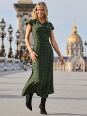 Sosandar Green Check Print Cowl Neck Dress - Image 3 of 5
