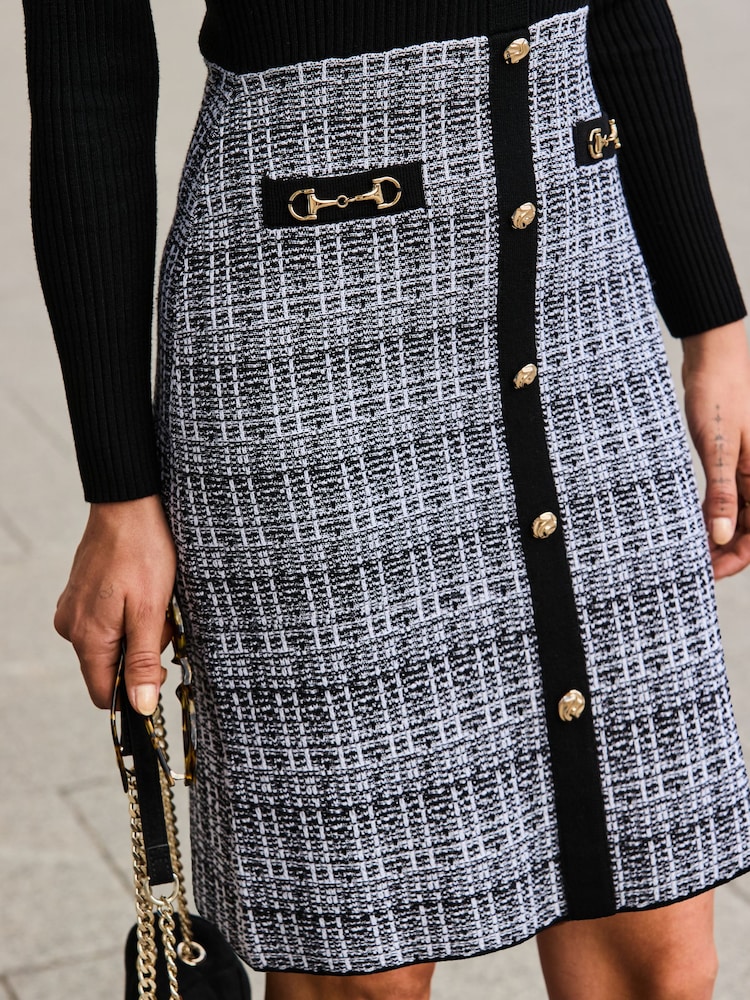 Sosandar Black Check Print Two Part Polo Collar Knitted Dress - Image 5 of 5 Sosandar Black Check Print Two Part Polo Collar Knitted Dress - Image 5 of 5